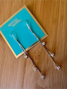 Spring Street Long Silver Twisted Chain Dangle Earrings